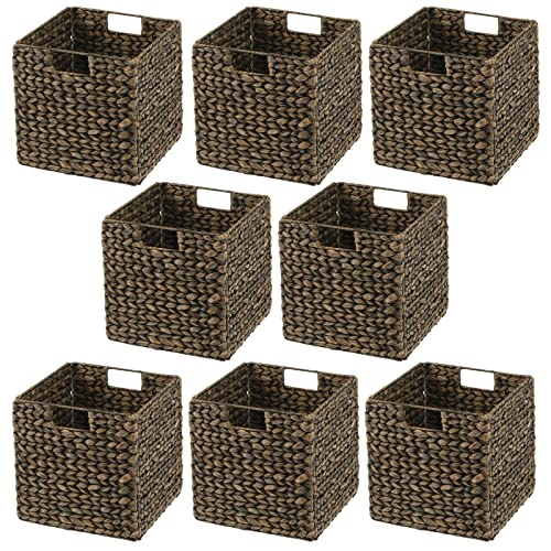 Black Wash Woven Hyacinth Cube Organizer Basket with Handles, 8 Pack S87708