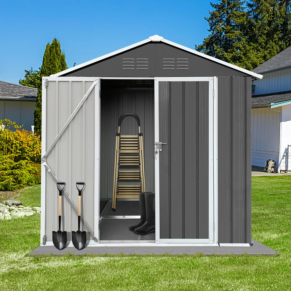 6' x 4' Metal Outdoor Storage Shed with Lockable Doors C244