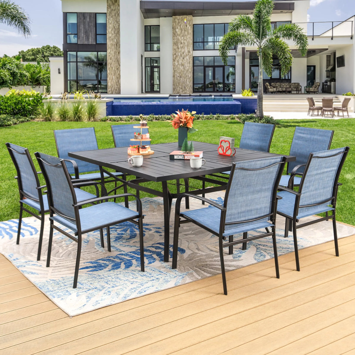9-Piece Outdoor Patio Dining Set with Steel Table & Textilene Chairs V282