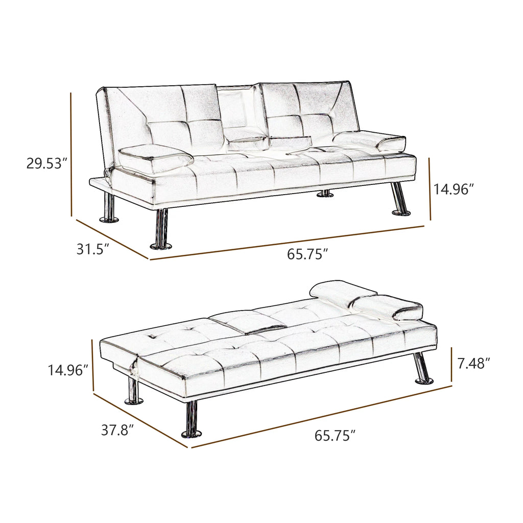 Gray Faux Leather Loveseat Sofa Bed with Cup Holders G547437