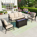 4 Pieces Patio Conversation Set with Fire Pit Table Steel Sectional Sofa Beige Cushions M5596