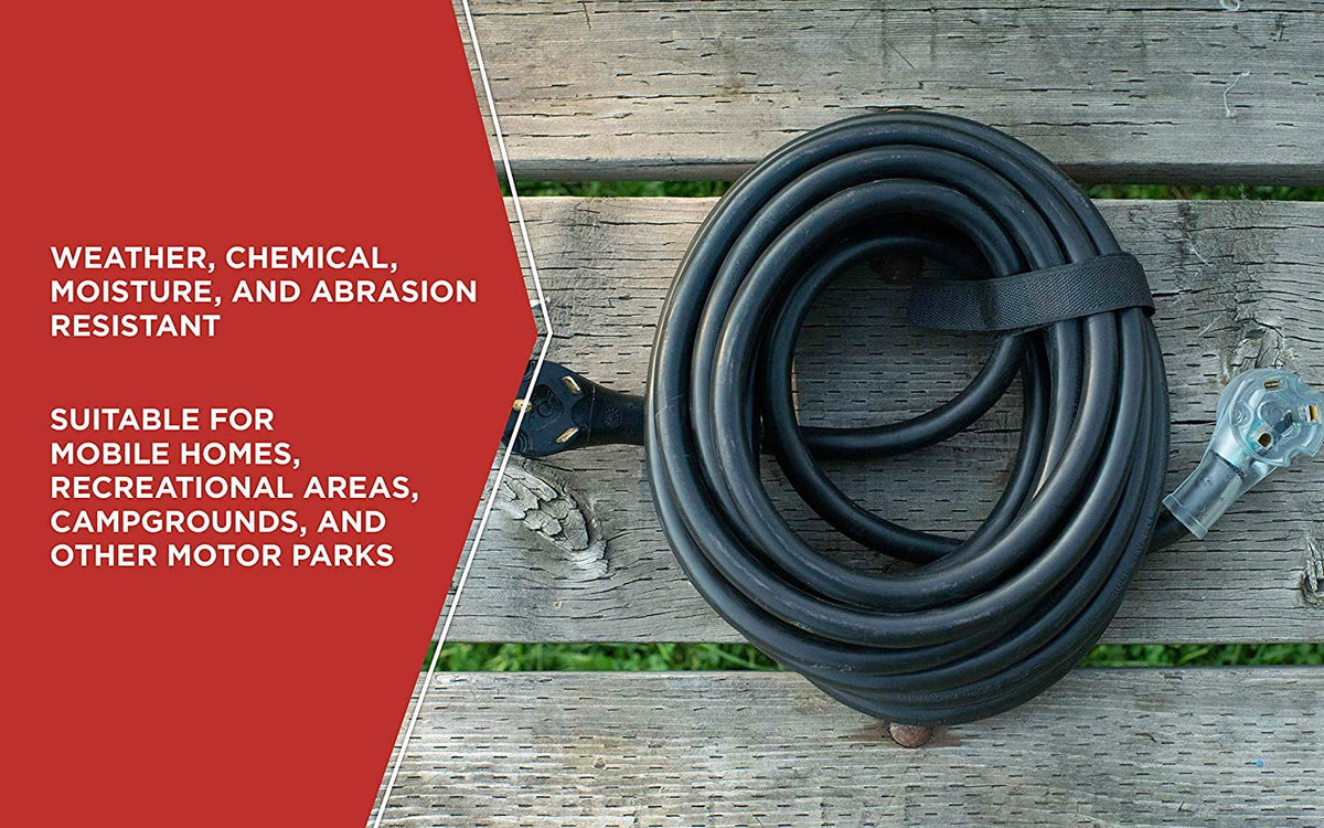 Black 30-Feet Heavy Duty RV Extension Cord A18066