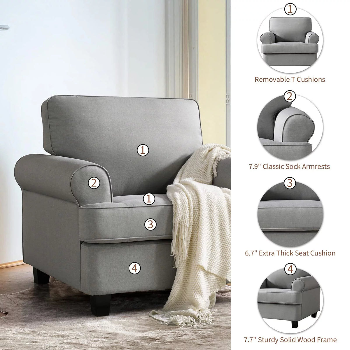 Light Gray Upholstered Accent Chair A460229
