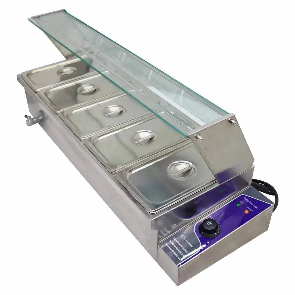Electric Commercial Food Warmer Steam Table with Glass Guard 5-Pan W713882