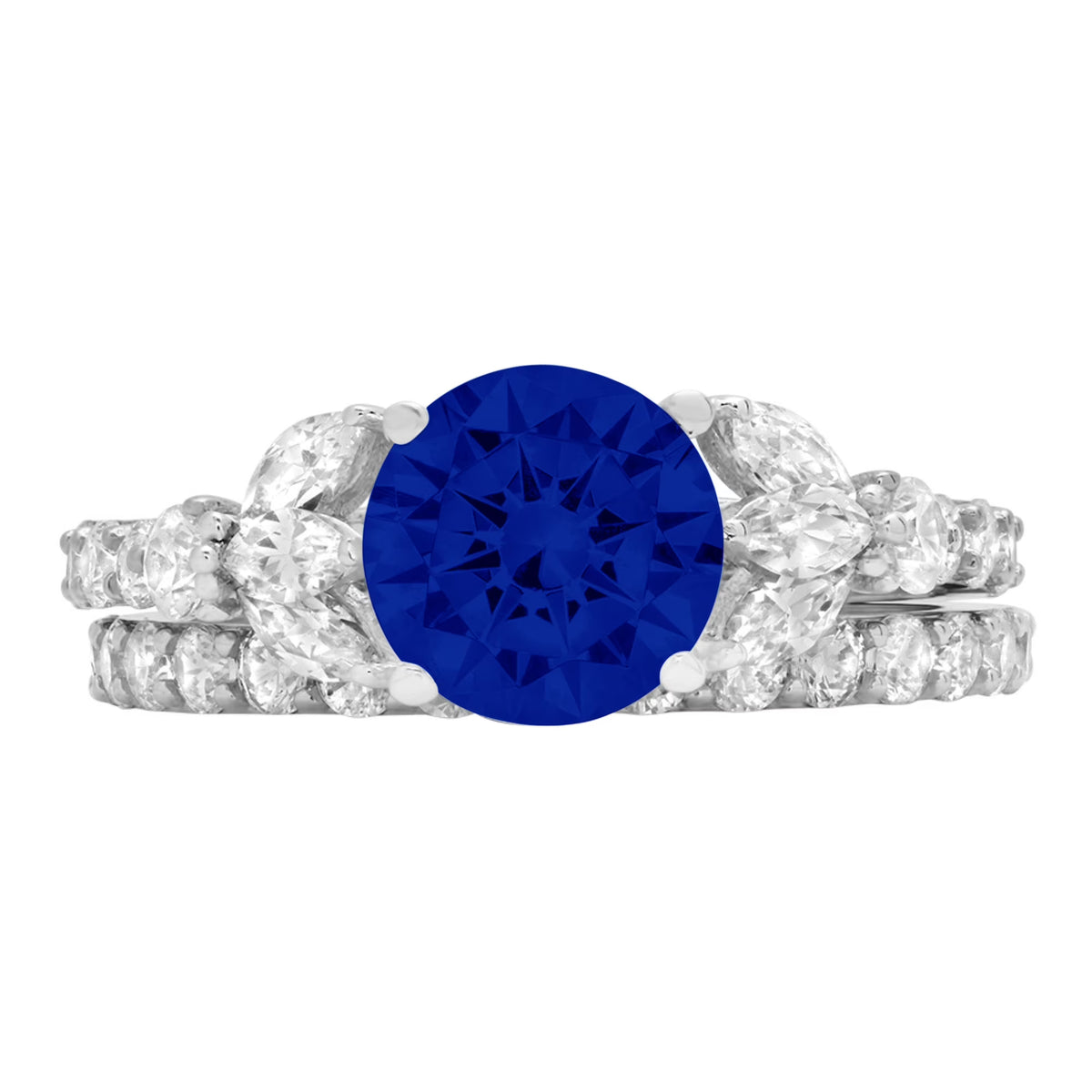 14k White Gold Marquise Cut Simulated Blue Sapphire Halo Ring Band Set Size 10.75 U24972