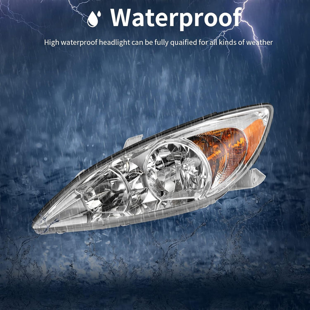Headlight Assembly for CAMRY 2002 2003 2004 Chrome Housing Amber Reflector Clear Lens U651