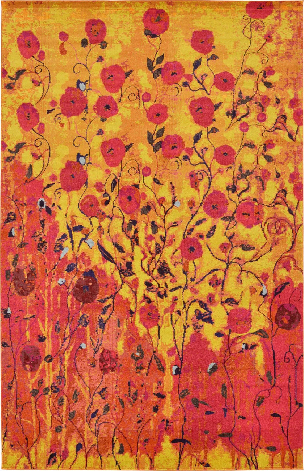 Yellow Light Blue Floral Modern Rectangle Rug Y2690