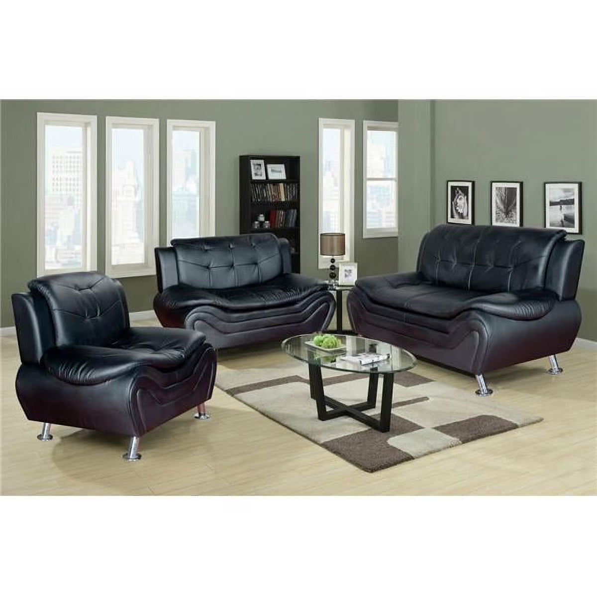 Black Leather Sofa Set U705
