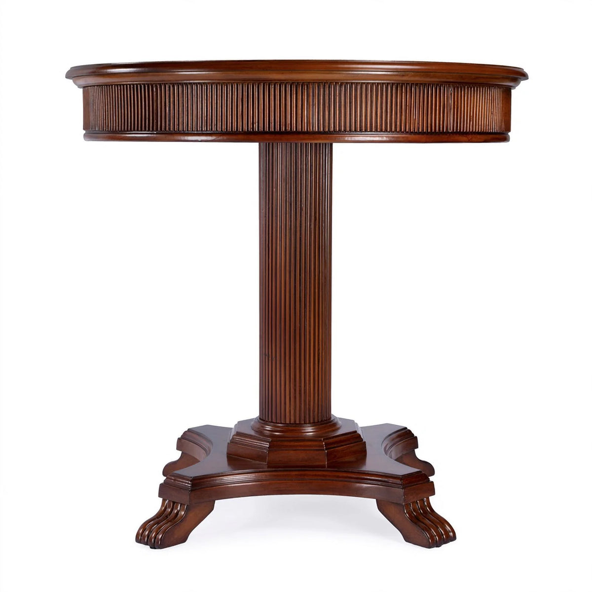 Brown Ribbed Wood Pedestal Foyer Table L995