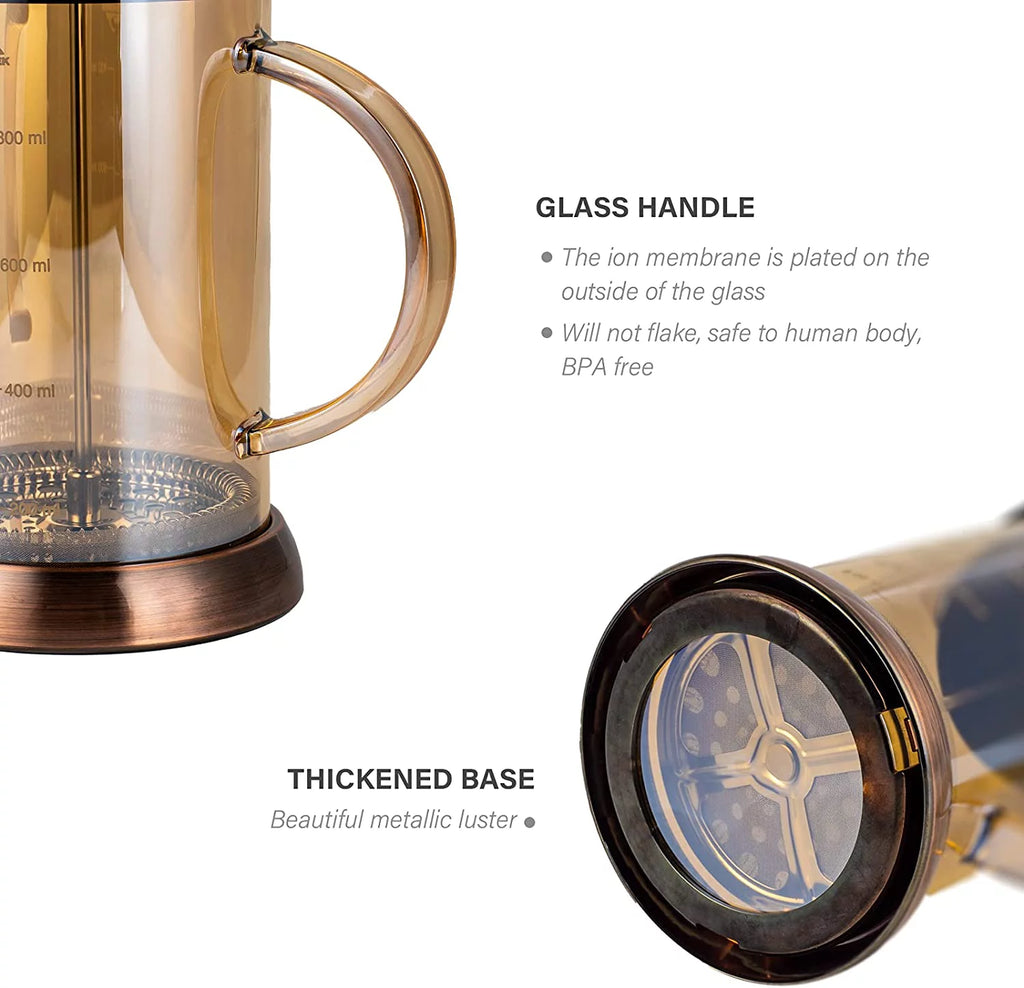 French Press Coffee & Milk Frother 34oz Heat Resistant Borosilicate Glass W523
