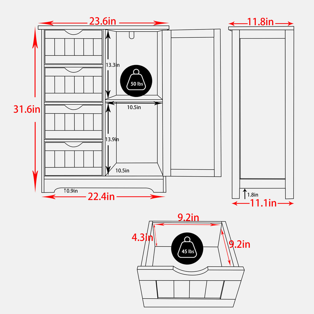 Blue Wooden Bathroom Floor Storage Cabinet with 4 Drawers and 1 Cupboard S940