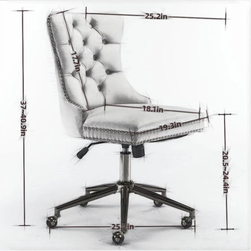 Velvet Upholstered Tufted Office Chair with Golden Metal Base I955873