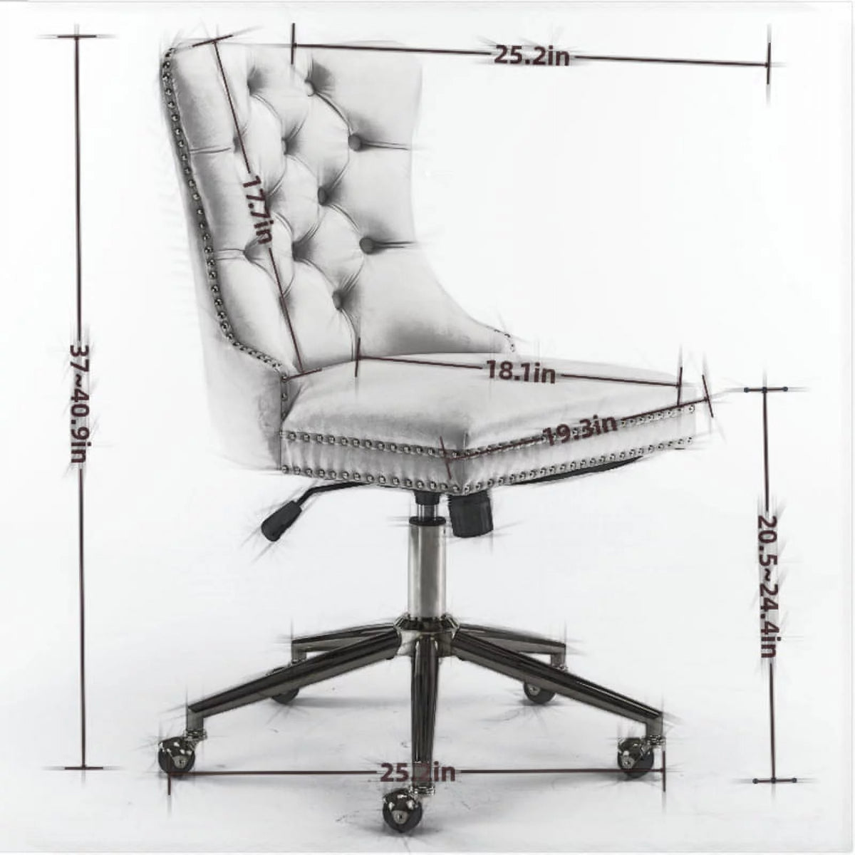 Velvet Upholstered Tufted Office Chair with Golden Metal Base I955873