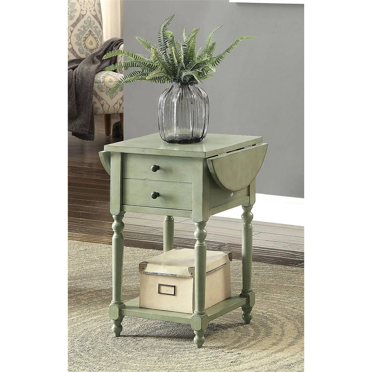 Wood Drop-Leaf Side Table Antique Gray M547088