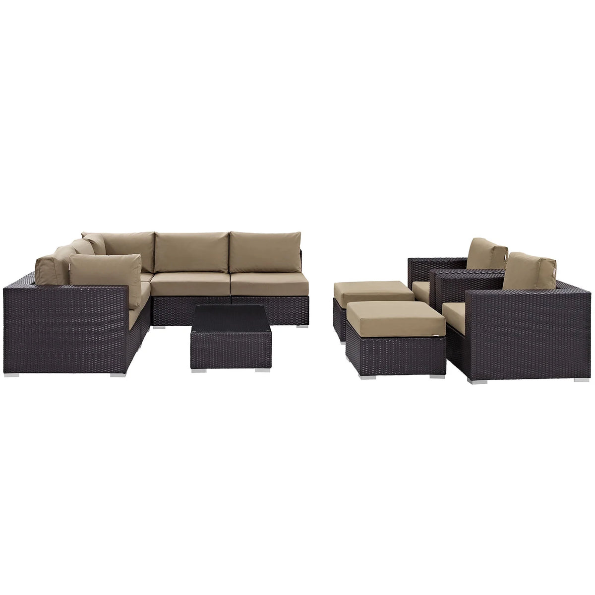 Brown Rattan 10 PCS Sectional Sofa Set X98995