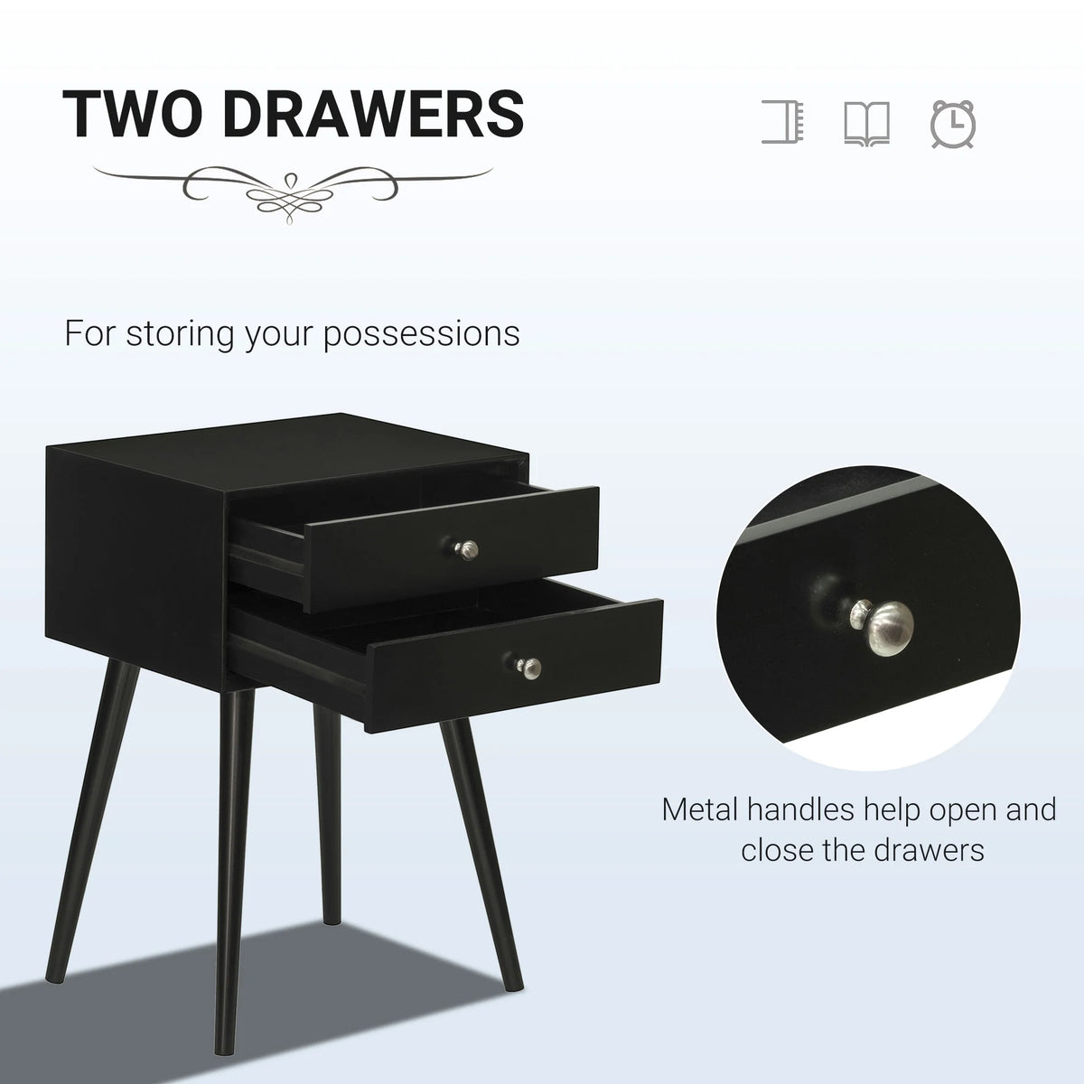 Black Side Table with 2 Pull Out Drawers G1134