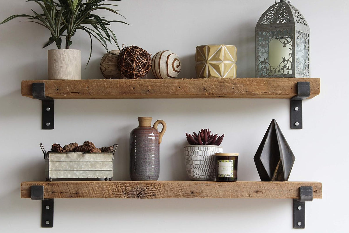 Reclaimed Wood Accent Shelves, Set of Two, 24 Inches F12341
