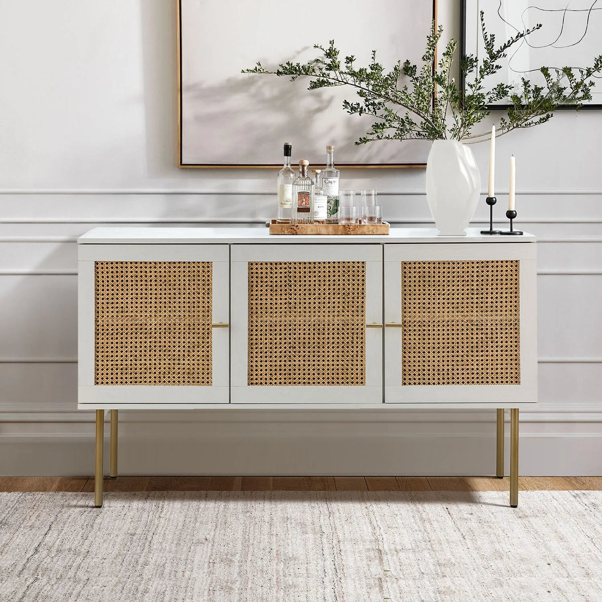 White 3 Door 2 Shelf Sideboard E949