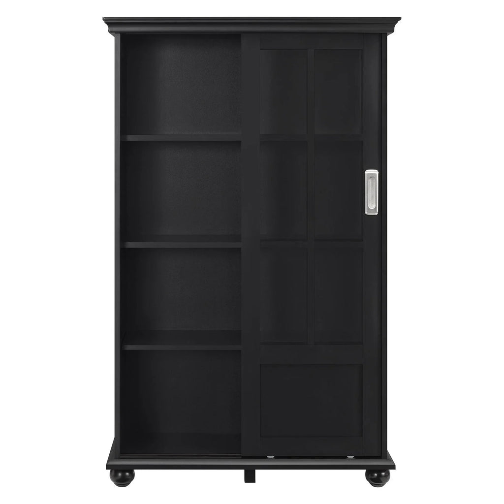 Black Bookcase with Sliding Glass Doors H1463