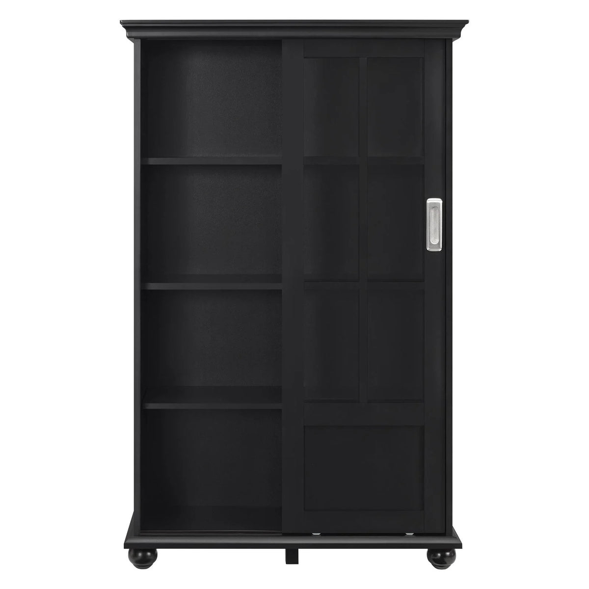 Black Bookcase with Sliding Glass Doors H1463