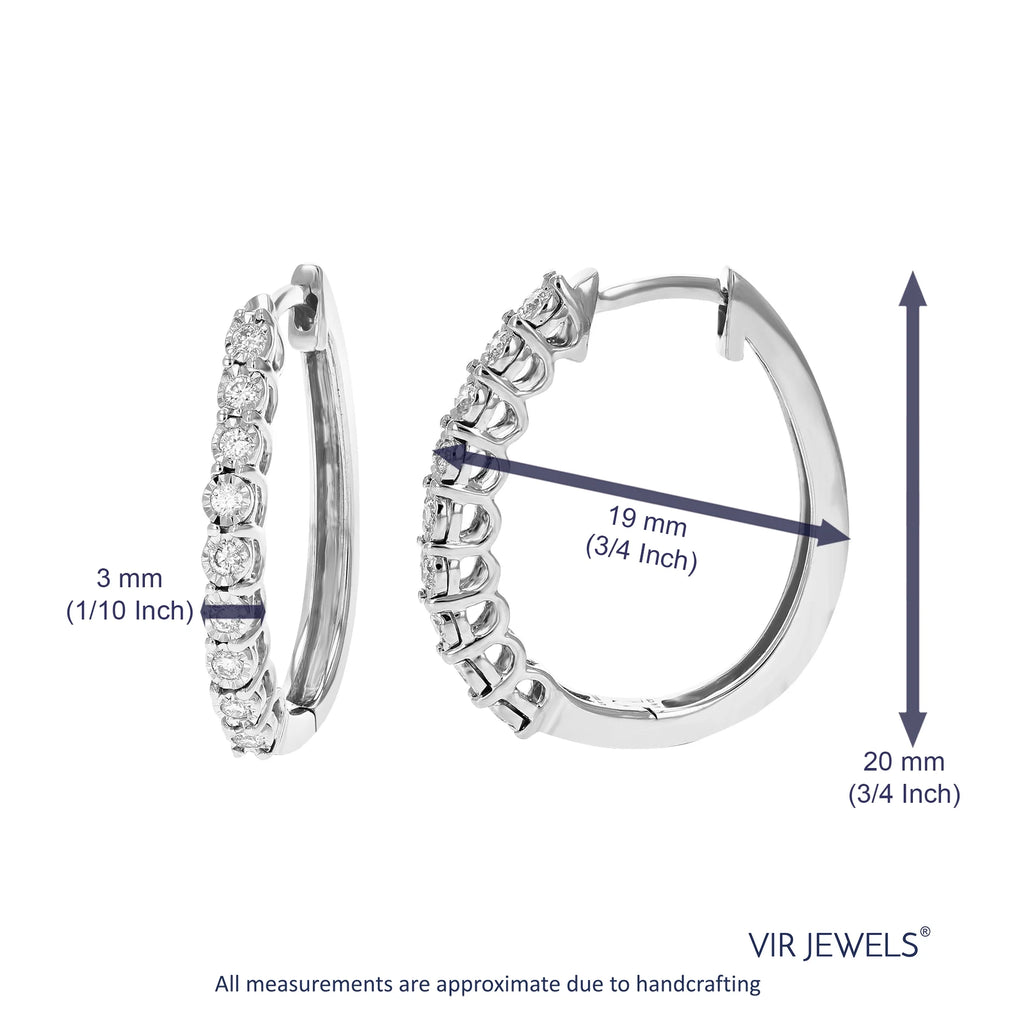1/4 CTTW Lab Grown Diamond Hoop Earrings 925 Sterling Silver 3/4 Inch A11265