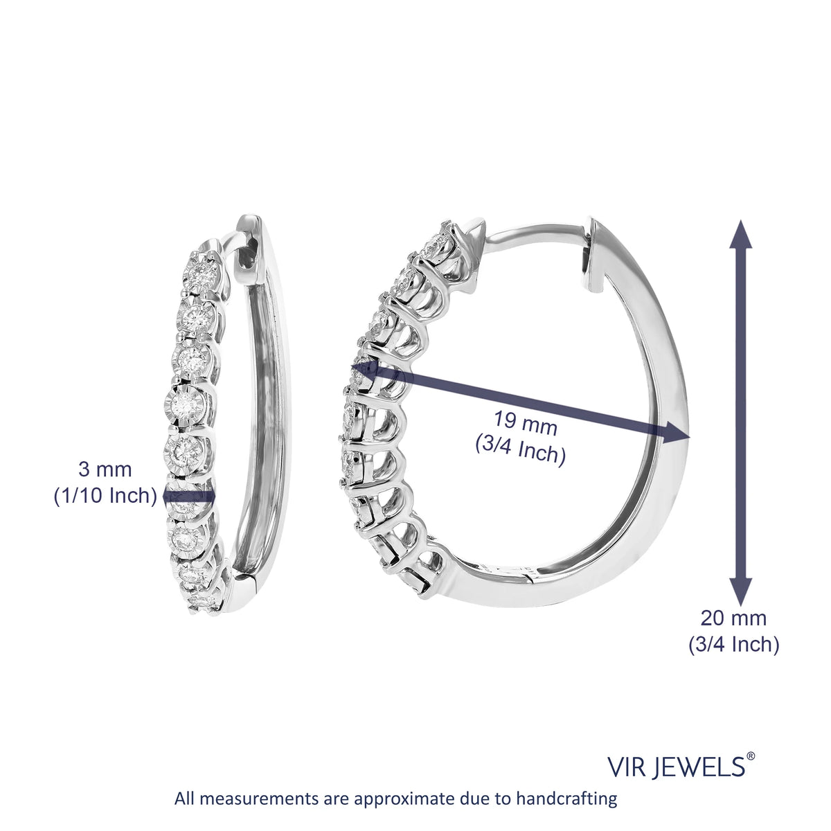 1/4 CTTW Lab Grown Diamond Hoop Earrings 925 Sterling Silver 3/4 Inch A11265