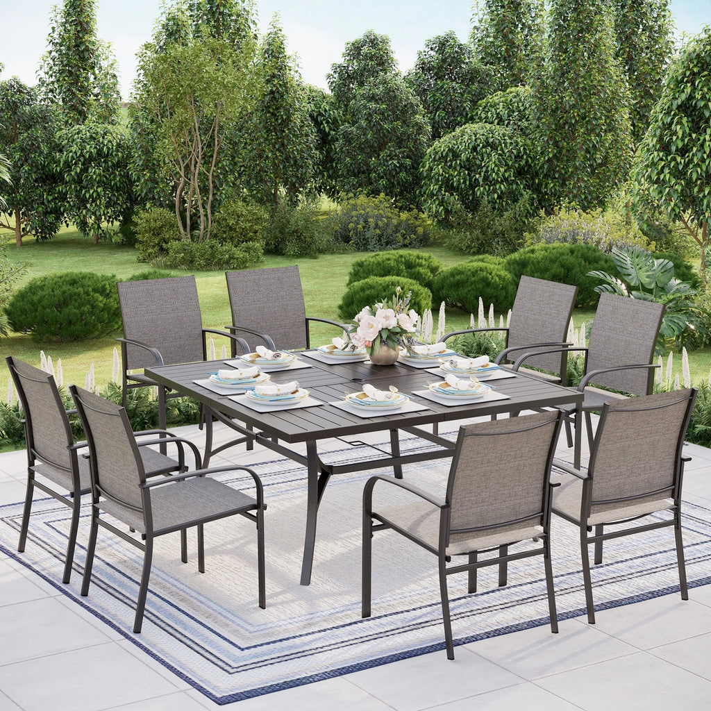 9-Piece Outdoor Patio Dining Set with Steel Table & Textilene Chairs V282