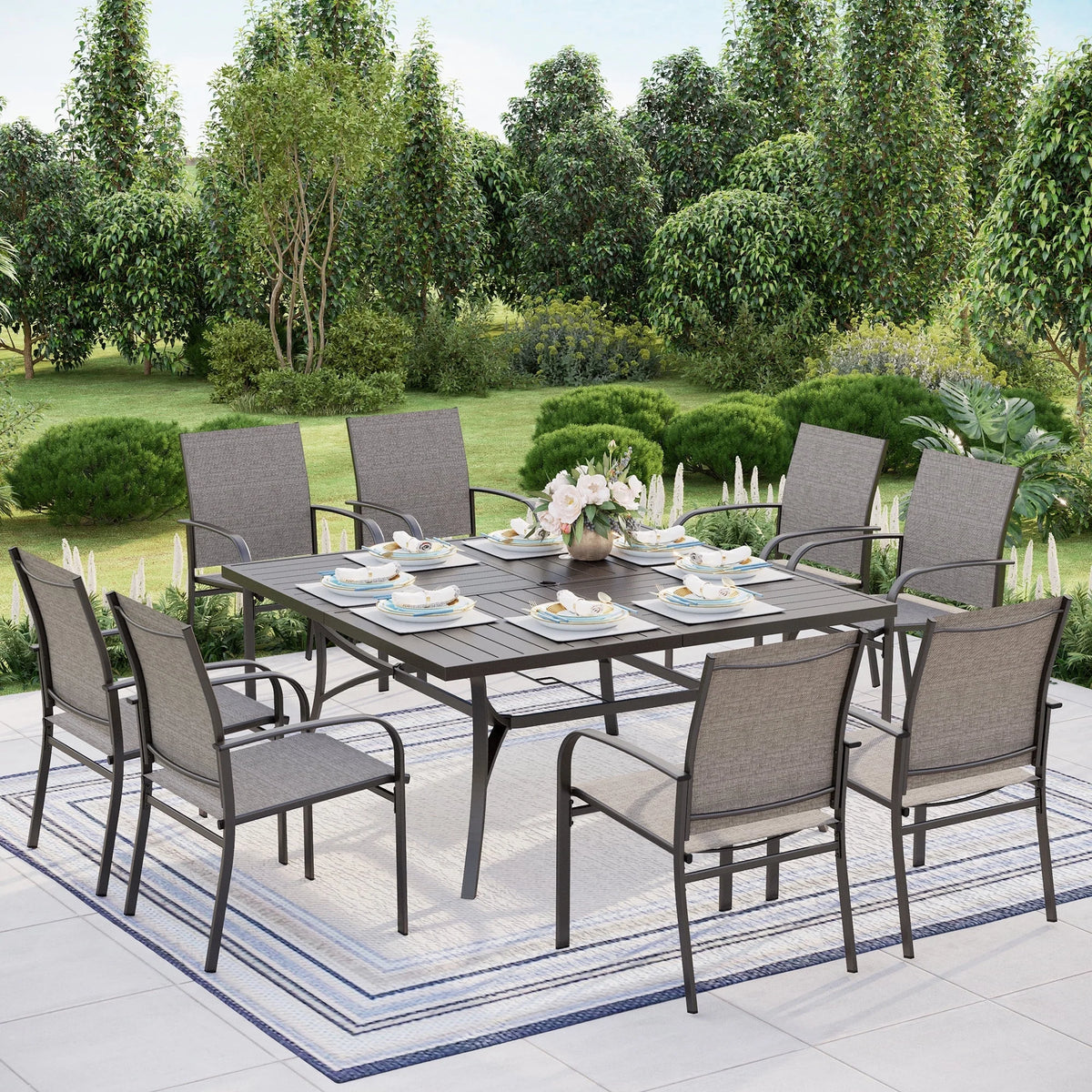 9-Piece Outdoor Patio Dining Set with Steel Table & Textilene Chairs V282