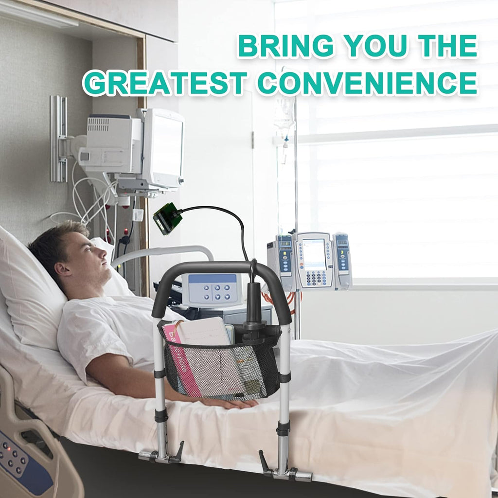 Bed Assist Rail with Fall Prevention Guard, Adjustable Height, Storage Pocket & Tablet Phone Holder, Pack of 2 Y6430
