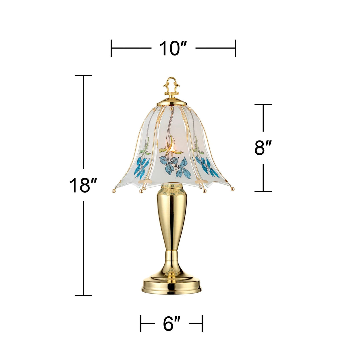 18" High Brass Accent Table Lamp Blue Floral Glass Shade V195