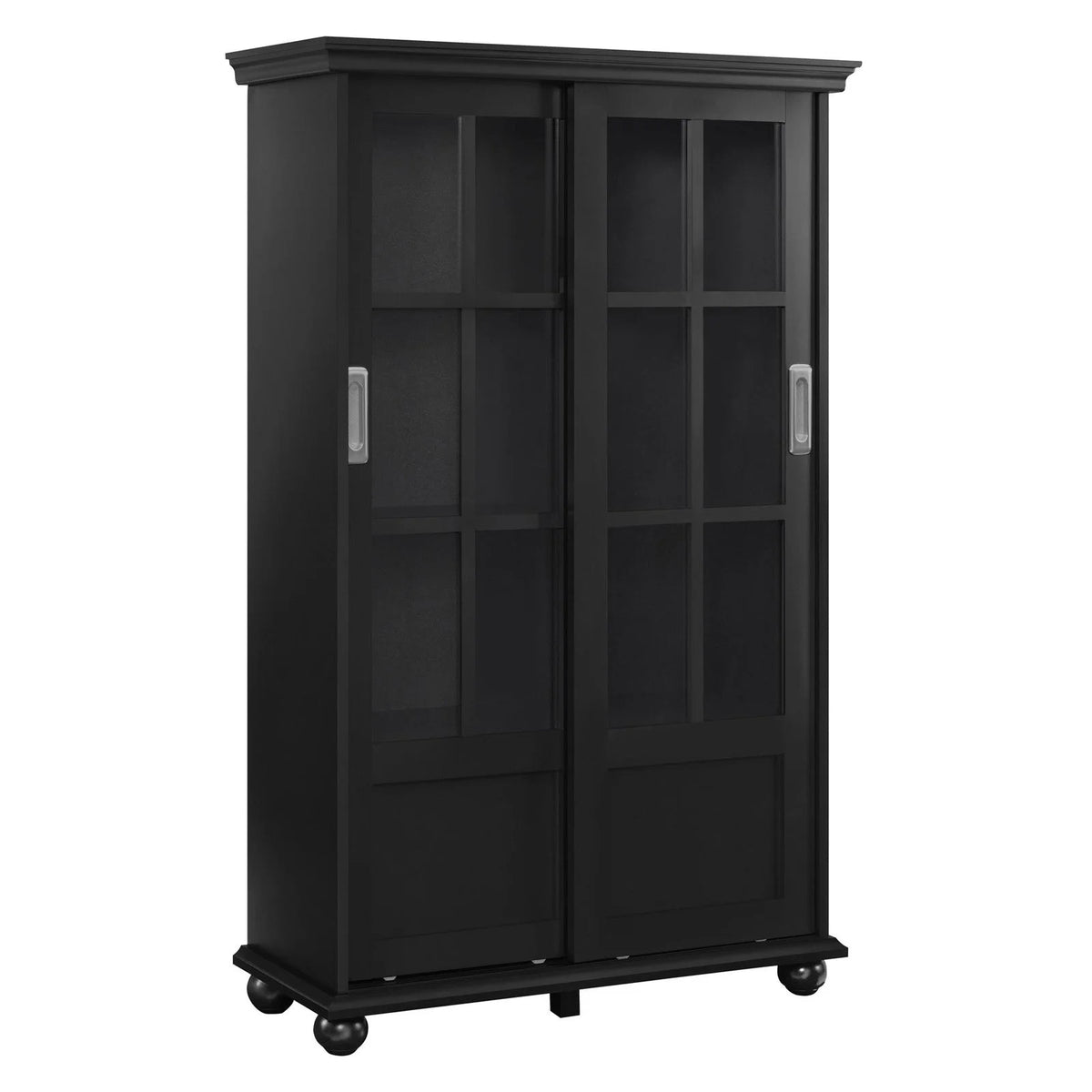 Black Bookcase with Sliding Glass Doors H1463