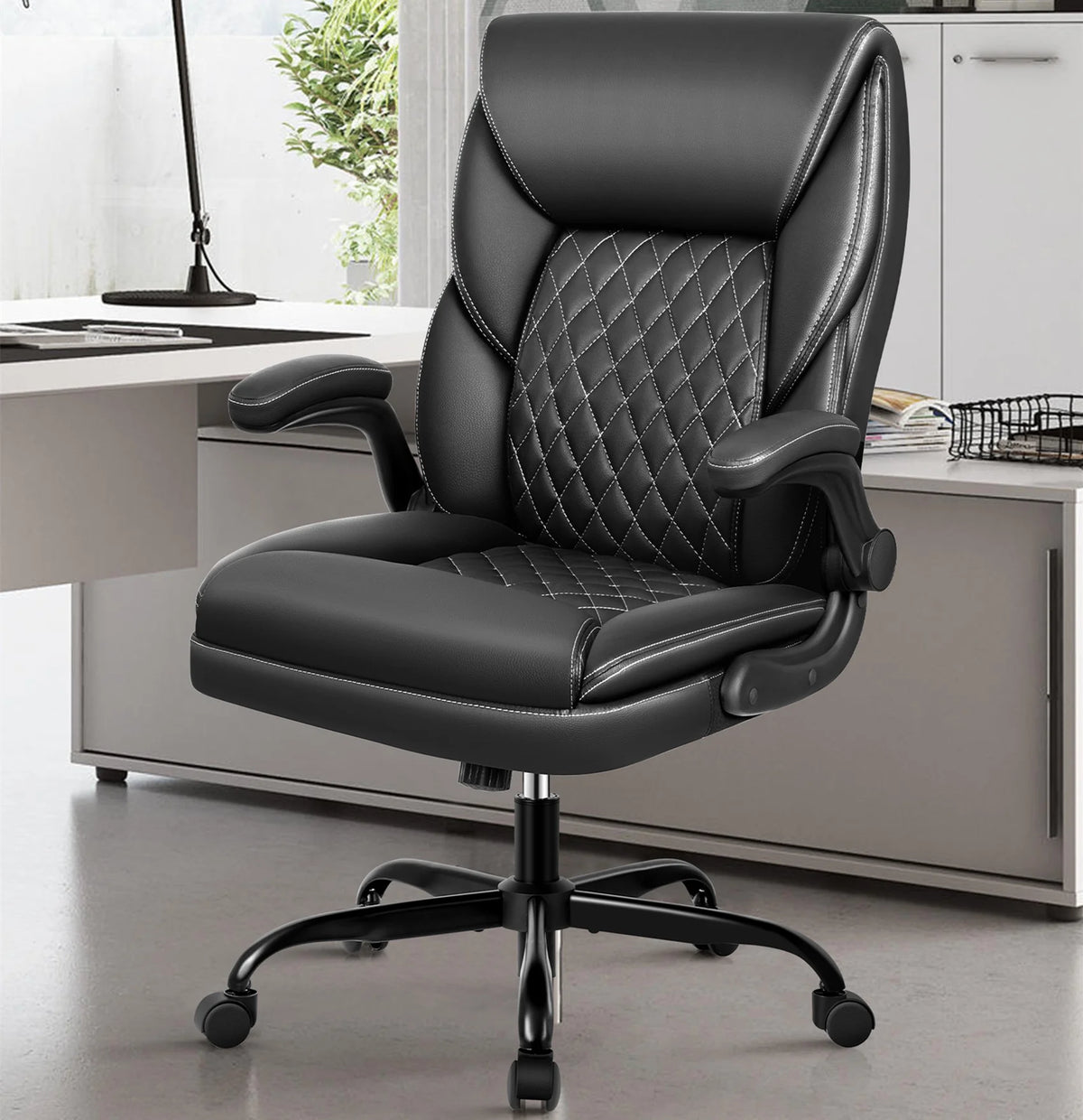 Leather Ergonomic Office Chair with Flip-Up Arms D56122