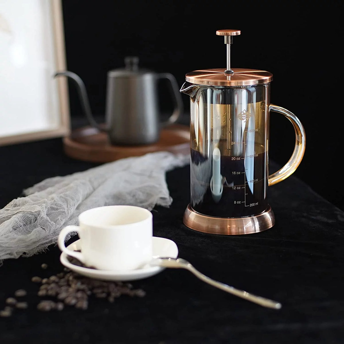 French Press Coffee & Milk Frother 34oz Heat Resistant Borosilicate Glass W523