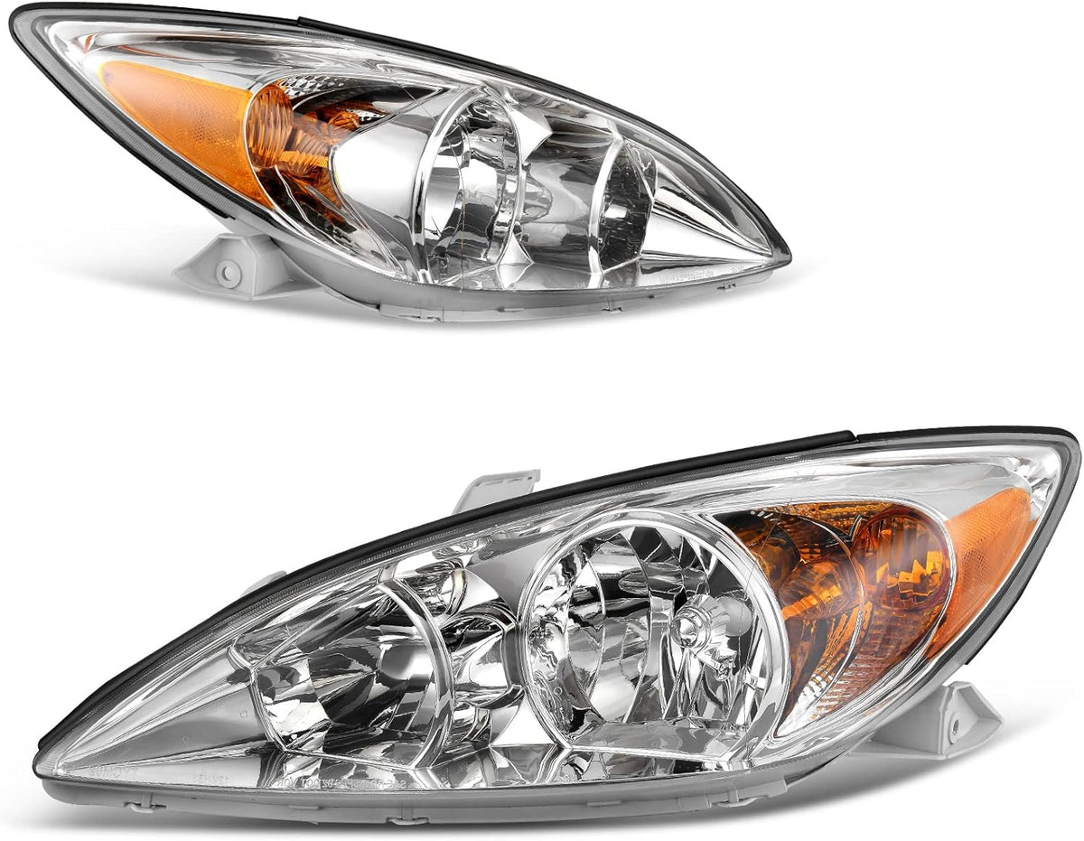 Headlight Assembly for CAMRY 2002 2003 2004 Chrome Housing Amber Reflector Clear Lens U651