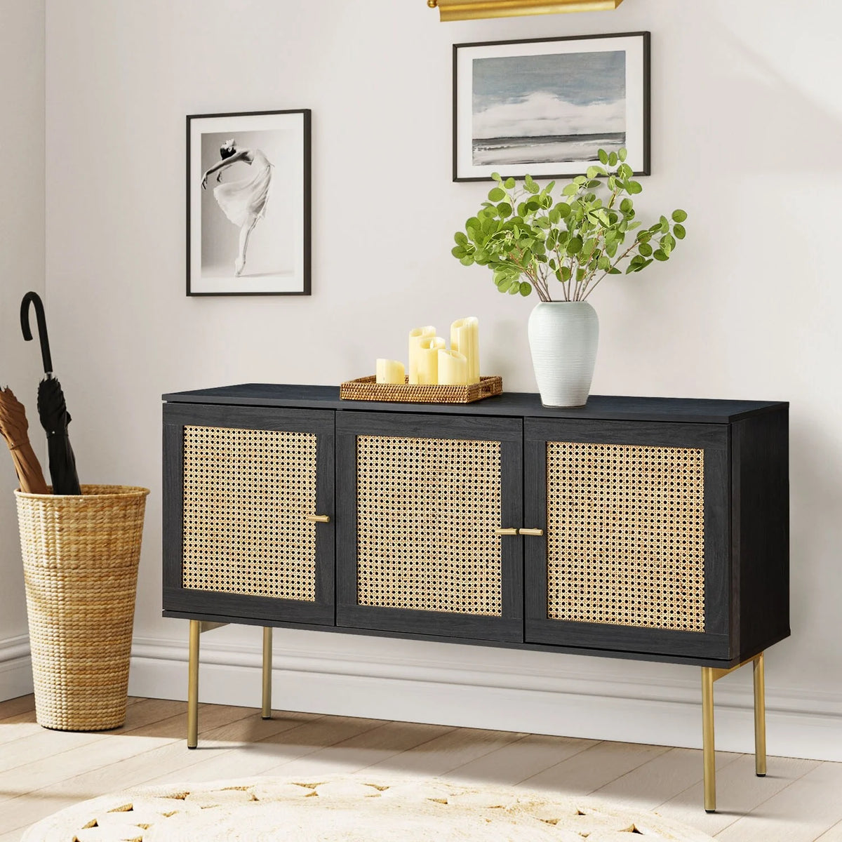 White 3 Door 2 Shelf Sideboard E949