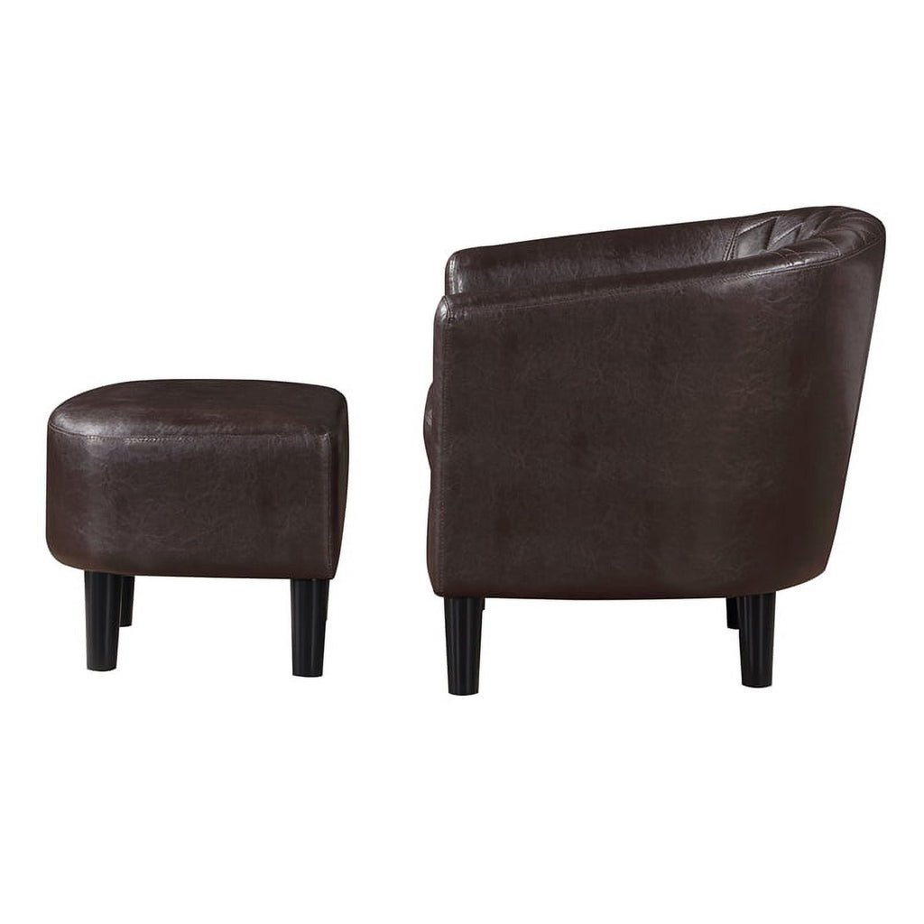 Espresso Faux Leather Fabric Accent Chair with Ottoman J84091