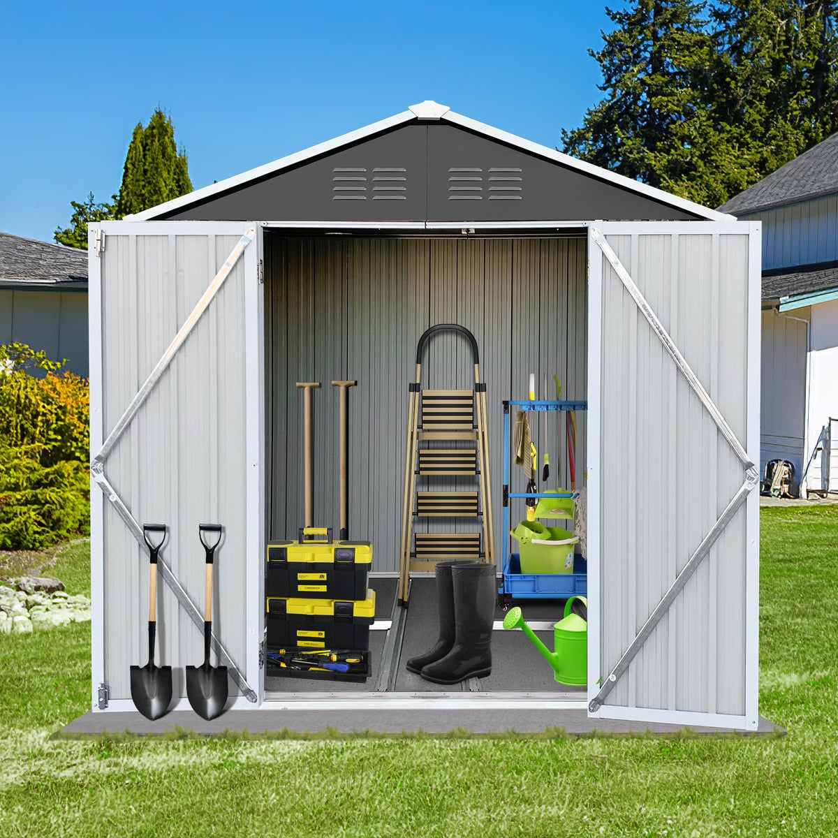6' x 4' Metal Outdoor Storage Shed with Lockable Doors C244