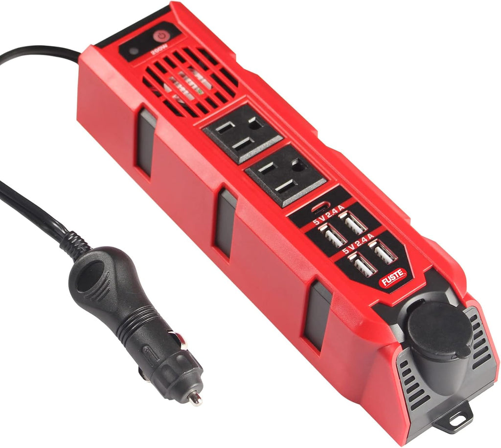 200W Power Inverter, DC 12V to 110V AC Car Converter, Dual AC Outlets, Pack of 2 E51057