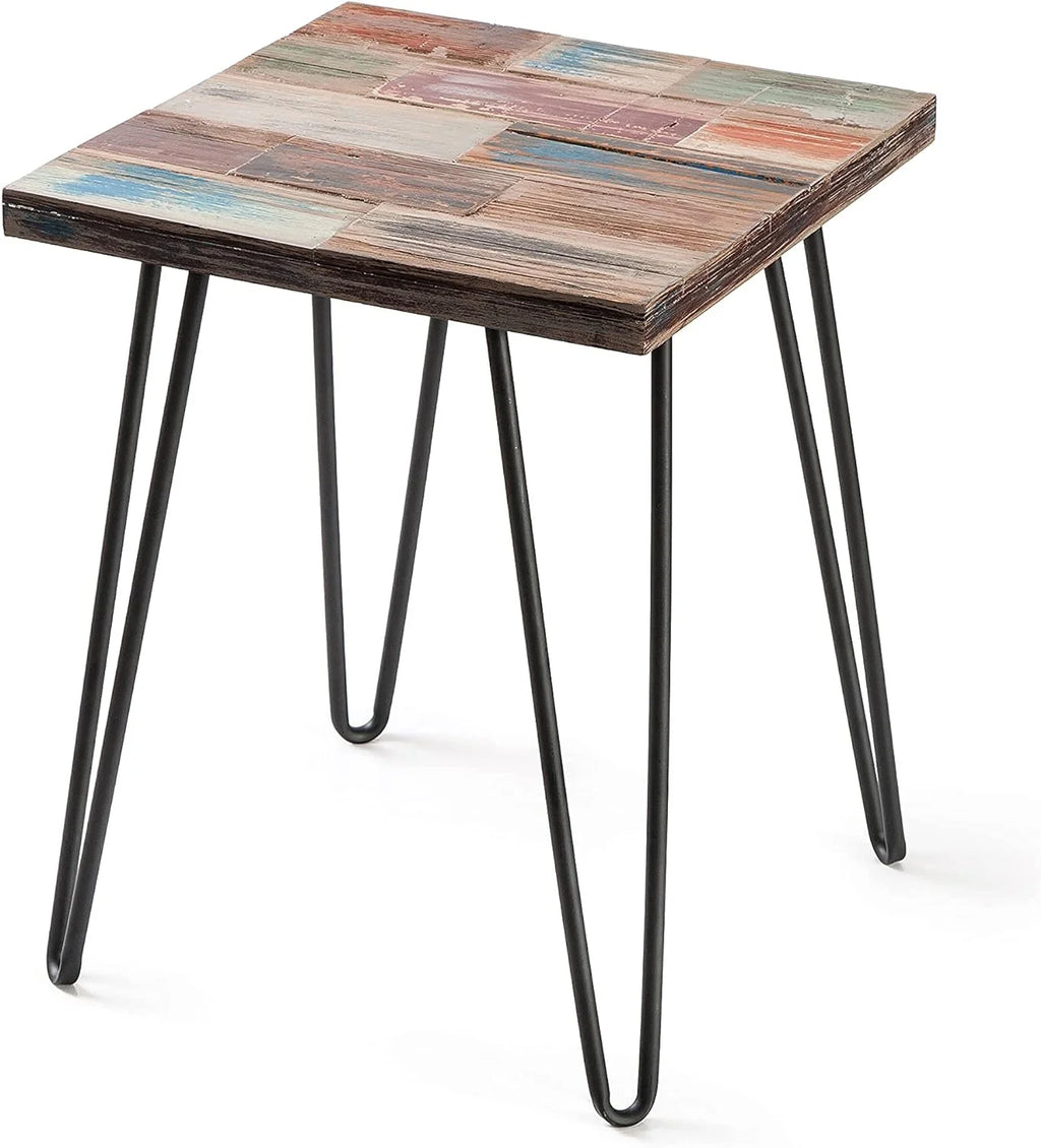 Reclaimed Wood End Table with Hairpin Legs X61975