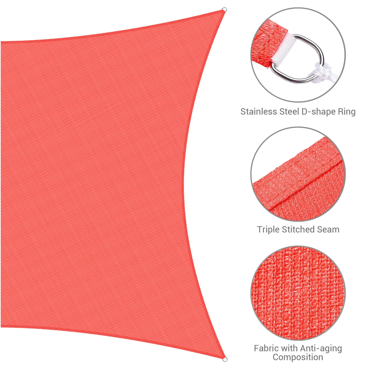 Watermelon Red 20x16Ft Rectangle Sun Shade Sail C1349