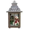 Rustic Wooden Snowman Holiday Scene Christmas Pillar Candle Lantern X161