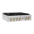 36 in. 6 Burner Gas Cooktop with Gold Knobs in Stainless Steel R6992