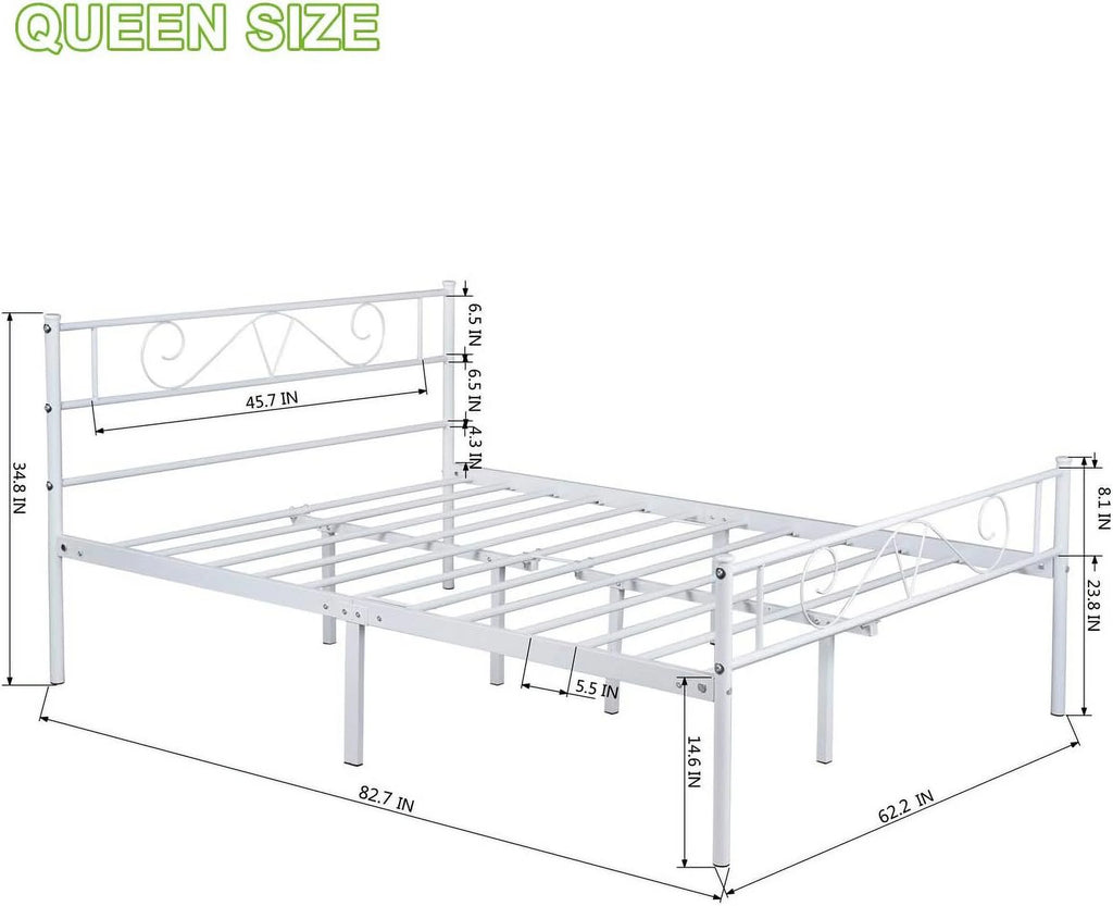 Queen Size Metal Platform Bed Frame with Headboard E86433