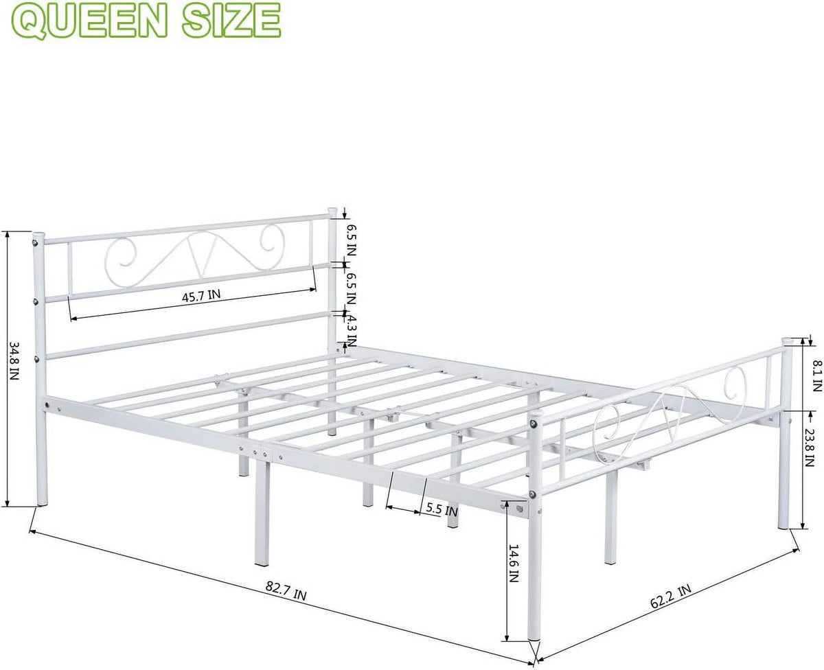 Queen Size Metal Platform Bed Frame with Headboard E86433