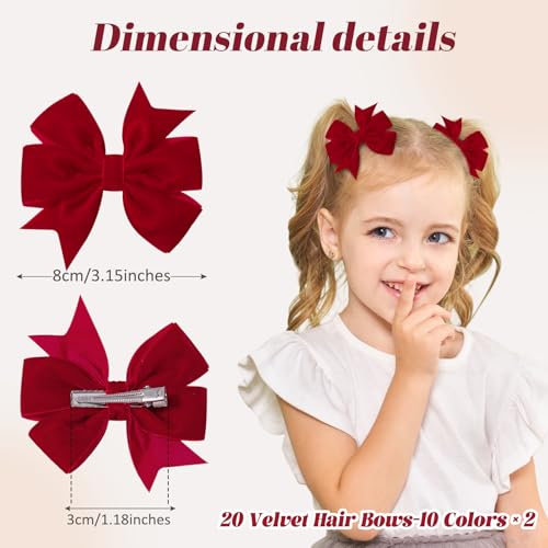 Velvet Hair Bows, 20PCS 3" Alligator Clips S61877