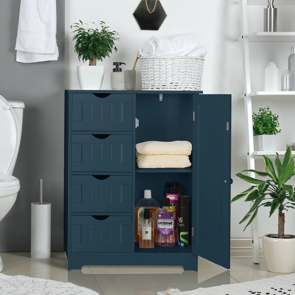 Blue Wooden Bathroom Floor Storage Cabinet with 4 Drawers and 1 Cupboard S940
