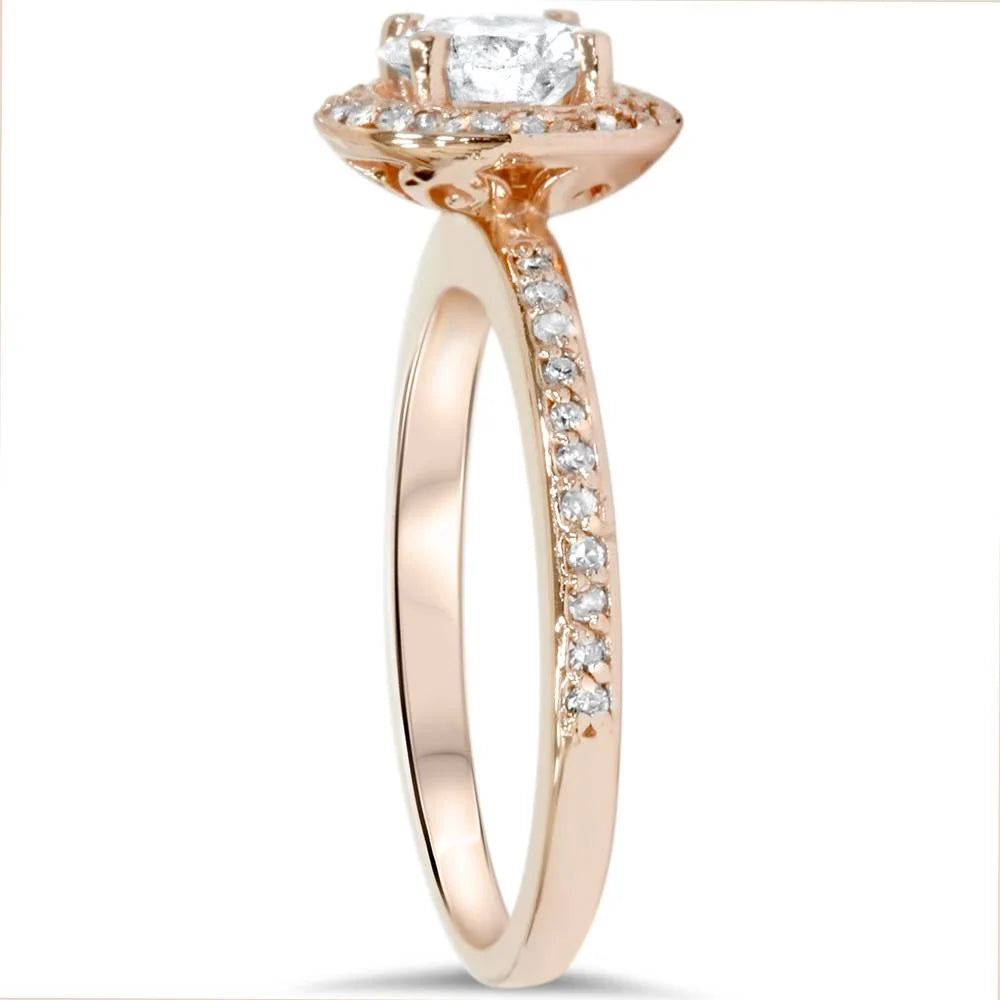 1ct Cushion Halo Diamond Engagement Ring 14K Rose Gold H201