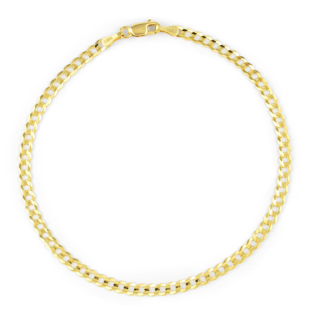 10k Yellow Gold 3mm Solid Cuban Curb Link Chain Bracelet or Anklet P91920