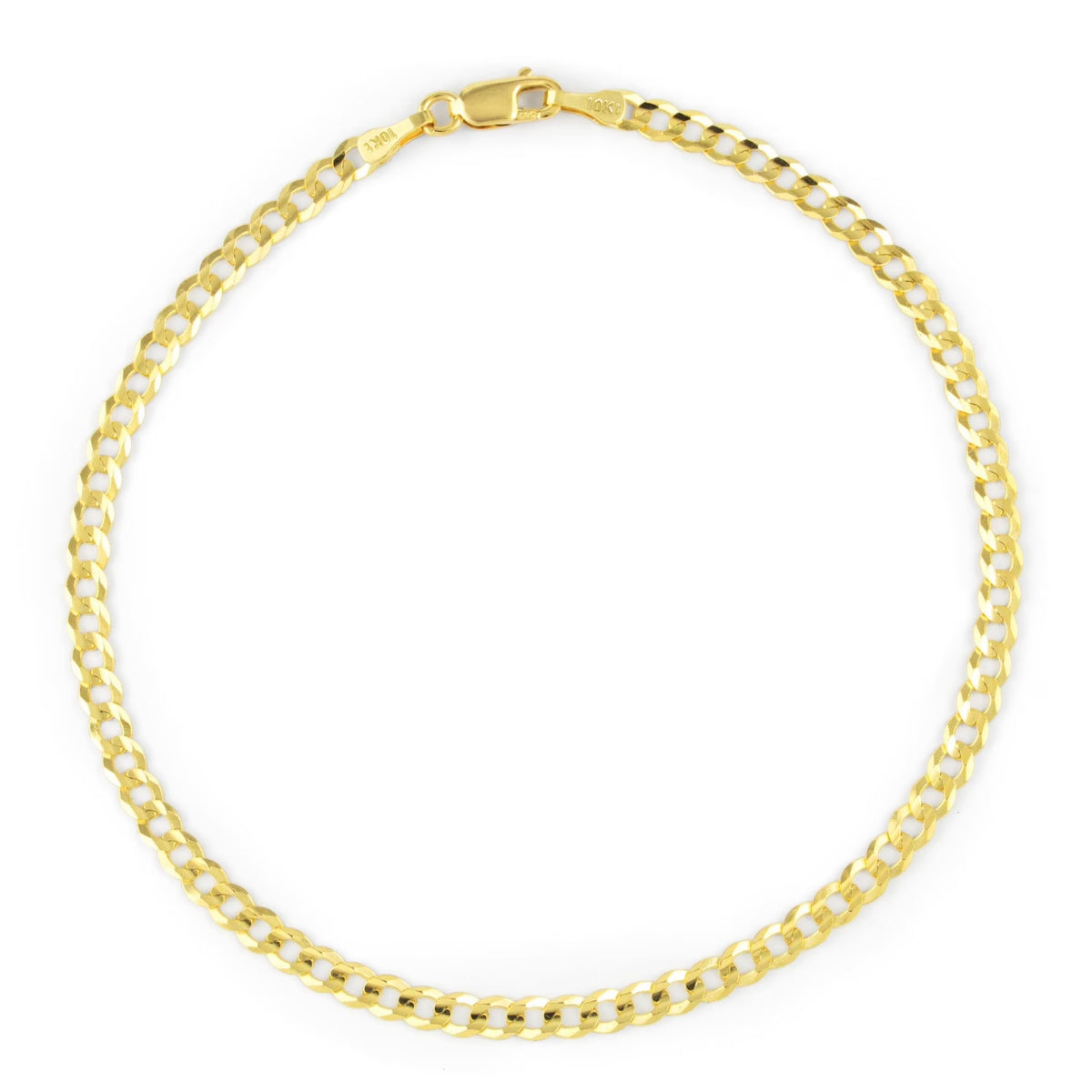 10k Yellow Gold 3mm Solid Cuban Curb Link Chain Bracelet or Anklet P91920