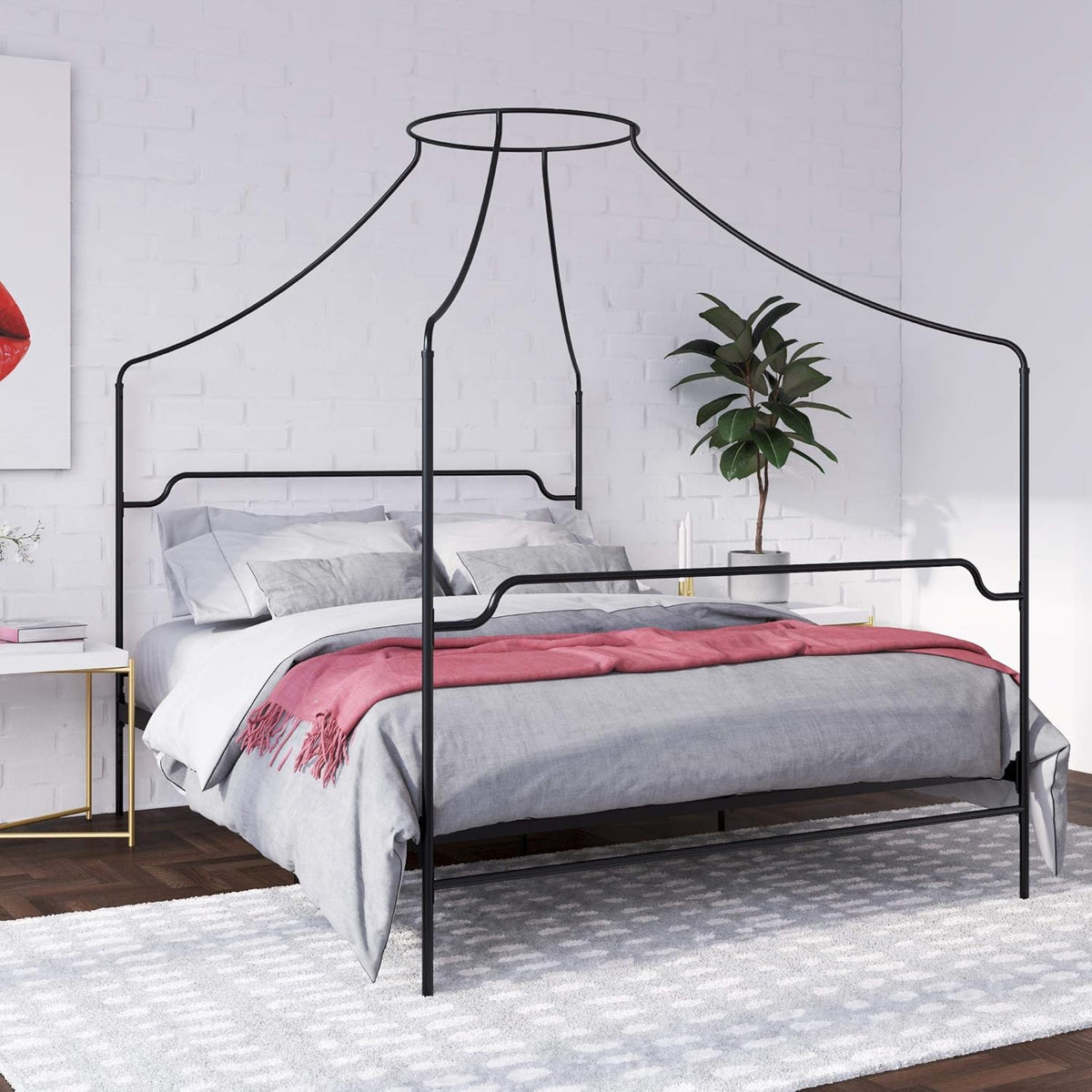 Black Twin Size Metal Canopy Bed C608619